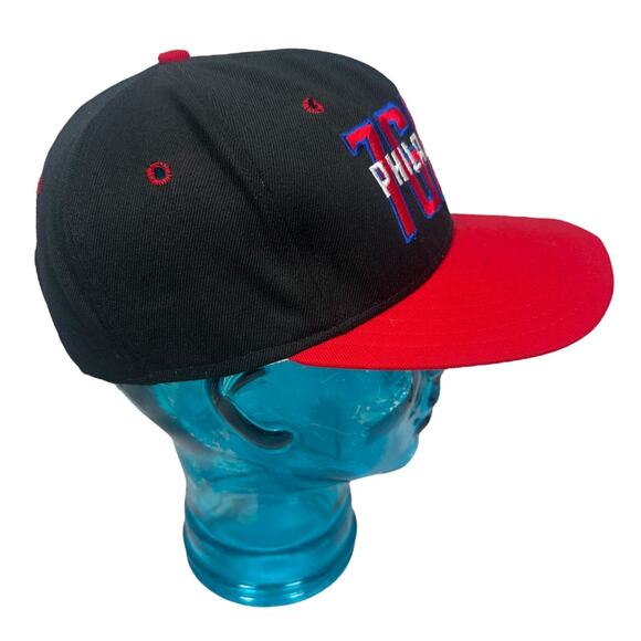 Vintage AJD Philadelphia 76ers Snapback Hat Baseball Cap Men's Red Black USA 90s - Picture 4 of 11